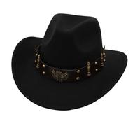 Generisch Cappello da cowboy da donna marrone da uomo, decorazione testa di toro, cappello da pirata Wide Edge Oktoberfest cappello da carnevale cappello bavarese cappello da cacciatore anni '80, Nero