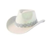 Generisch Cappello da cowboy da donna Silver Space olografico, cappello da cintura glitterato, per feste da sera, per cowgirls, costume da cowgirl, per feste