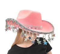 Generisch Cappello da cowboy fisso, cappello da cowboy western | Copricapo con nappe a stella e protezione solare per matrimonio boho, concerti, eventi country, cosplay, viaggi