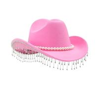 Generisch Cappello da cowboy glitterato, cappello stravagante con tesa larga come copricapo, cappello western da uomo con nappe con strass, per donne, feste, festival, concerti, matrimoni