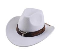 Generisch Cappello da cowboy occidentale a tesa media in lana stile etnico per costumi da esterno e per il tempo libero, bianco, Taglia unica