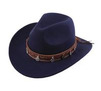 Generisch Cappello da cowboy occidentale per uomini e donne, cappello da sole estivo a tesa larga, cappello di paglia per esterni, cappello da cowboy, stile classico, Blu marino, Taglia unica