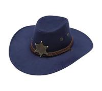Generisch Cappello da cowboy occidentale per uomini e donne, cappello da sole estivo a tesa larga, cappello di paglia per esterni in stile cowboy, elegante cappello da cowboy, Blu marino, Taglia unica