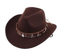 Generisch Cappello da cowboy occidentale per uomini e donne, cappello da sole estivo a tesa larga, cappello di paglia per esterni, cappello da cowboy, stile classico, caffè, Taglia unica
