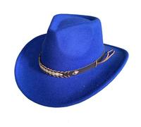 Generisch Cappello da cowboy occidentale per uomini e donne, cappello da sole estivo a tesa larga, cappello di paglia per esterni, cappello da cowboy, stile classico, Blu, Taglia unica