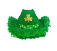 Generisch Cappello da cowboy, regolabile, verde, con motivo a quadrifoglio, cappello western per festival, feste country, decorazione da uomo, accessorio per costume da festa occidentale