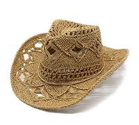 Generisch Cappello da cowboy western da uomo e donna, cappello di paglia modellabile, cappello da sole scavato, da cowboy, cachi, Taglia unica
