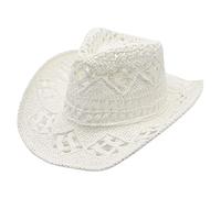 Generisch Cappello da cowboy western da uomo e donna, cappello di paglia modellabile, cappello da sole scavato, da cowboy, bianco, Taglia unica
