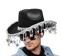 Generisch Cappello da cowgirl con nappe, cappello da cowboy da donna, con brillantini da cowgirl a cinque punti, per spettacoli cosplay