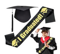 Generisch Cappello da laurea e fascia, cappello da laurea con nappe - Cappello da addio al nubilato | Black Bachelor Celebration Supplies for the High School, College