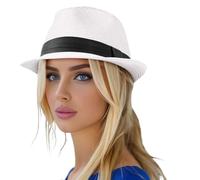 Generisch Cappello da sole da donna con protezione UV, cappello estivo da uomo, ripiegabile a tesa corta, da arrotolare, cappello da panama per l'estate, da spiaggia, regolabile, bianco, Taglia unica