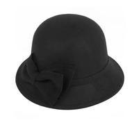 Generisch Cappello da sole in tessuto da ragazza a cupola rotonda, caldo cappello da donna e inverno, elegante cappello con decorazione a fiocco, per uso quotidiano, cappello da sole autunno, Nero