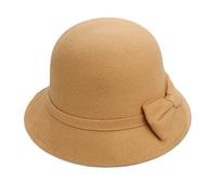 Generisch Cappello da sole in tessuto da ragazza a cupola rotonda, caldo cappello da donna e inverno, elegante cappello con decorazione a fiocco, per uso quotidiano, cappello da sole autunno, cachi