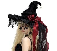 Generisch Cappello da strega a tesa larga in pizzo, costume per Halloween e cosplay | Divertente copricapo da strega di carnevale per feste in vacanza, balli di carnevale, feste in maschera, feste e fotografie