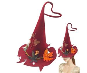 Generisch Cappello da strega, cerchietto in feltro con foglie rosse | Cappello da strega per Halloween, oggetto decorativo adatto per bambini, per interni nella stanza, sul balcone