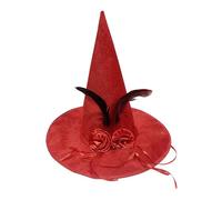 Generisch Cappello da strega per feste di Halloween, flanella, costume da strega con rosso, taglia unica