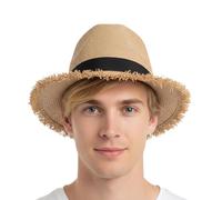 Generisch Cappello di paglia da donna | cappello da costume a tesa larga come accessorio - cappello da contadino | per l'estate Carnevale pesca escursionismo viaggi piscina vacanze all'aperto festa