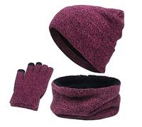 Generisch Cappello invernale da donna, in lana calda e invernale, in tre pezzi, per l'inverno, la neve, a maglia, per l'ombrello, sciarpe, cappelli, guanti da donna, rosa intenso, Taglia unica