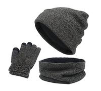Generisch Cappello invernale da donna, in lana calda e invernale, in tre pezzi, per l'inverno, la neve, a maglia, per l'ombrello, sciarpe, cappelli, guanti da donna, grigio scuro, Taglia unica