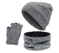 Generisch Cappello invernale da donna, in lana calda e invernale, in tre pezzi, per l'inverno, la neve, a maglia, per l'ombrello, sciarpe, cappelli, guanti da donna, grigio., Taglia unica