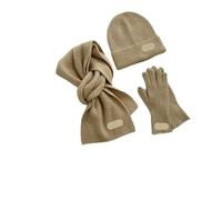 Generisch Cappello lavorato a maglia tinta unita, sciarpa, set di guanti, caldo e versatile for donna autunno/inverno(Khaki)