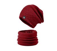 Generisch Cappello sciarpa giallo set Hood Ski Over Windproof Plush Hood Fuzzy Ski Winter Adjustable Women Men Beanie Set guanti da donna, Vino, Taglia unica