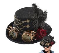 Generisch Cappello steampunk, costume cilindrico con occhiali, in feltro, regolabile, per donne, uomini, adolescenti, teatro, circo, cosplay