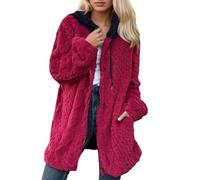 Generisch Cappotto casual da donna in pile con chiusura lampo effetto blocco per un piacevole calore, Colore: rosso, M