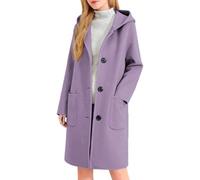 Generisch Cappotto con cappuccio casual taglie forti con bottoni, pratiche tasche per un piacevole calore nella vita di tutti i giorni, Lilla, XXL