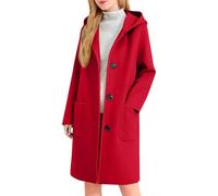 Generisch Cappotto con cappuccio da donna in tinta unita con tasche, scollo a V, lungo cappotto invernale, comodo, lunghezza al ginocchio, trench baggy, traspirante, per il tempo libero, per l'autunno