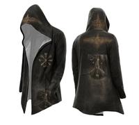 Generisch Cappotto con cappuccio da uomo in stile vichingo con motivo vegvisir - Cardigan con valknut e ali | Mantello cupo per gli appassionati di mitologia, Stil_v01 Nero, S
