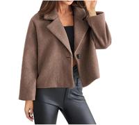Generisch Cappotto corto di lana da donna con bottoni, tinta unita, giacca invernale alla moda, giacca di lana leggera, Essentials, giacca invernale per il tempo libero, giacca a vento, marrone, M