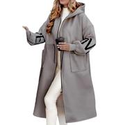 Generisch Cappotto da donna autunno inverno lungo caldo con cappuccio elegante semplice patchwork con maniche a maglia giacca outwear cappotto da donna invernale lungo, grigio., L