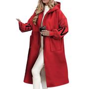 Generisch Cappotto da donna autunno inverno lungo caldo con cappuccio elegante semplice patchwork con maniche a maglia giacca outwear cappotto da donna invernale lungo, Colore: rosso, L
