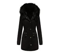 Generisch Cappotto da donna caldo e spesso, taglie forti, alla moda, foderato in pile, con cappuccio, giacca da neve, Nero , 3XL