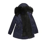 Generisch Cappotto da donna caldo e spesso, taglie forti, alla moda, foderato in pile, con cappuccio, giacca da neve, Blu marino, S