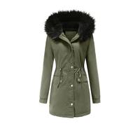 Generisch Cappotto da donna caldo e spesso, taglie forti, alla moda, foderato in pile, con cappuccio, giacca da neve, verde militare, XXL