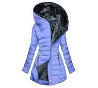 Generisch Cappotto da donna con cappuccio di media lunghezza con cerniera frontale per una calda moda invernale contro il freddo, elegante cappotto a maniche lunghe con cerniera su tutta la lunghezza