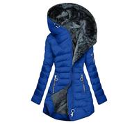 Generisch Cappotto da donna con cappuccio di media lunghezza con cerniera frontale per una calda moda invernale contro il freddo, elegante cappotto a maniche lunghe con cerniera su tutta la lunghezza