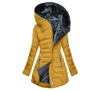 Generisch Cappotto da donna con cappuccio di media lunghezza con cerniera frontale per una calda moda invernale contro il freddo, elegante cappotto a maniche lunghe con cerniera su tutta la lunghezza