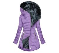 Generisch Cappotto da donna con cappuccio di media lunghezza con cerniera frontale per una calda moda invernale contro il freddo, elegante cappotto a maniche lunghe con cerniera su tutta la lunghezza