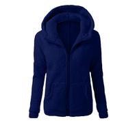 Generisch Cappotto da donna con cappuccio, invernale, in lana calda, con chiusura lampo, cappotto di cotone, Blu, 4XL