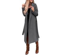 Generisch Cappotto da donna in lana artificiale, camicetta, cappotto sottile, trincea giacca lunga donna sottile cintura lunga elegante cappotto capispalla da donna, grigio., S