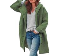 Generisch - Cappotto da donna, in lana, lungo, con tasche laterali, comodo, per la mezza stagione, a maniche lunghe, con cappuccio, tinta unita, rilassato, a spalla, con bottoni, con maniche a sbuffo