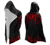 Generisch Cappotto da uomo con cappuccio in stile tribale con stampa fiamma, cardigan dal design cupo | mantello nero per gli appassionati di gotici e metallo, Stil_t01 Nero, S