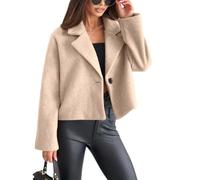 Generisch Cappotto di lana da donna, corto, per le mezze stagioni, invernale, caldo, a maniche lunghe, risvolto, da donna, B albicocca., M