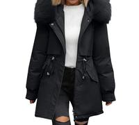 Generisch Cappotto invernale da donna, con cappuccio in pelliccia, di media lunghezza, giacca invernale da donna, con calda imbottitura, parka invernale, fodera in orsacchiotto, elegante parka per