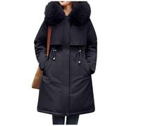 Generisch Cappotto invernale da donna, con cappuccio in pelliccia, di media lunghezza, giacca invernale da donna, con calda imbottitura, parka invernale, fodera in orsacchiotto, elegante parka per