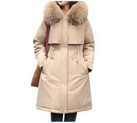 Generisch Cappotto invernale da donna, con cappuccio in pelliccia, di media lunghezza, giacca invernale da donna, con calda imbottitura, parka invernale, fodera in orsacchiotto, elegante parka per
