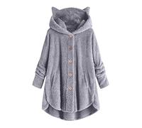 Generisch Cappotto invernale da donna in velluto con orecchie di gatto, patchwork, abbottonatura, giacca in morbido pile per le giornate fredde